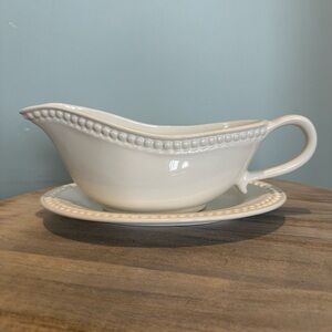 Pizzato Vintage Handmade Italian white beaded edge ceramic gravy boat set
